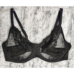 Le Mystère Lace Allure Unlined Underwire Bra Size 36D Black Fishnet Le Mystere